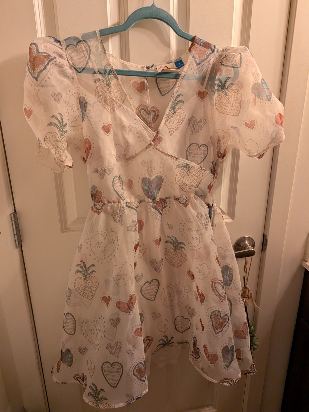 FARM Rio White Dress with Pastel Heart & Pineapple Motif